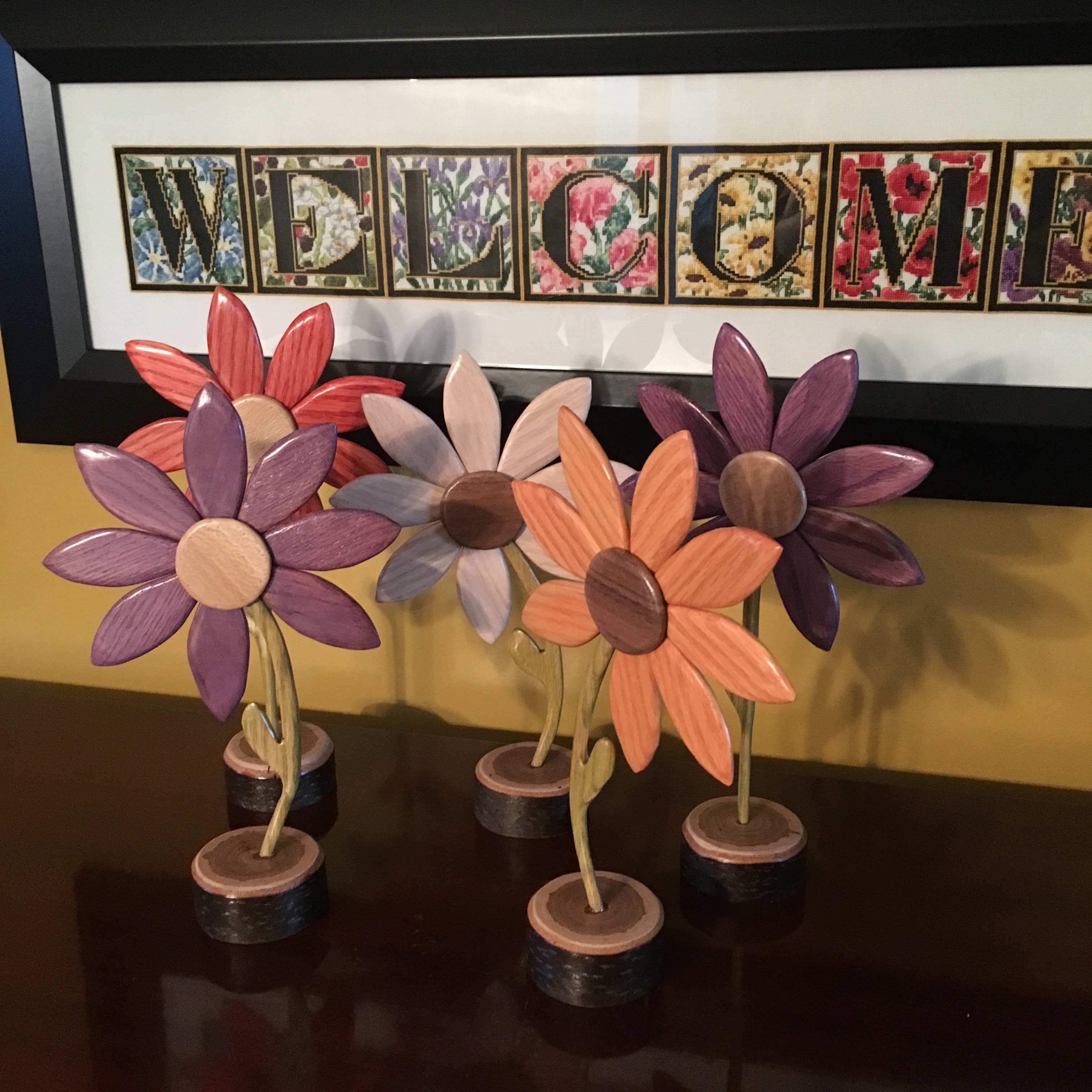 Painted wooden flowers