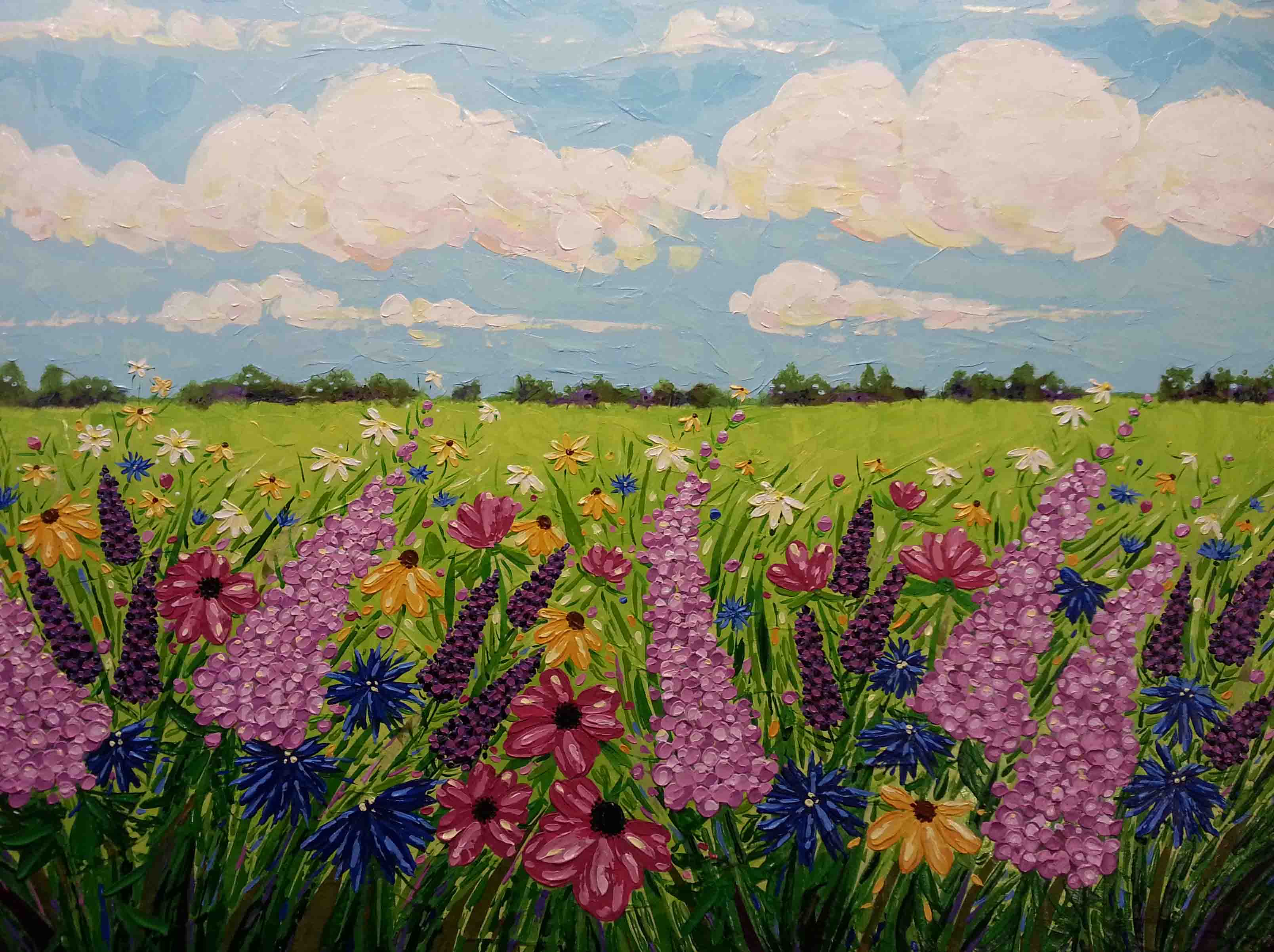 painting of field with flowers