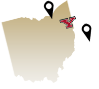 Youngstown State is located between Pittsburgh and Cleveland