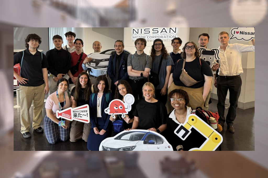 Business students from the Williamson College of Business Administration visiting the Nissan Yokohama plant during the global learning experience to Japan
