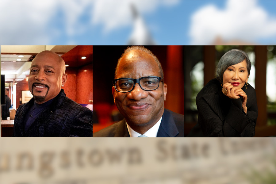 Head shots of Daymond John, Will Haygood and Amy Tan