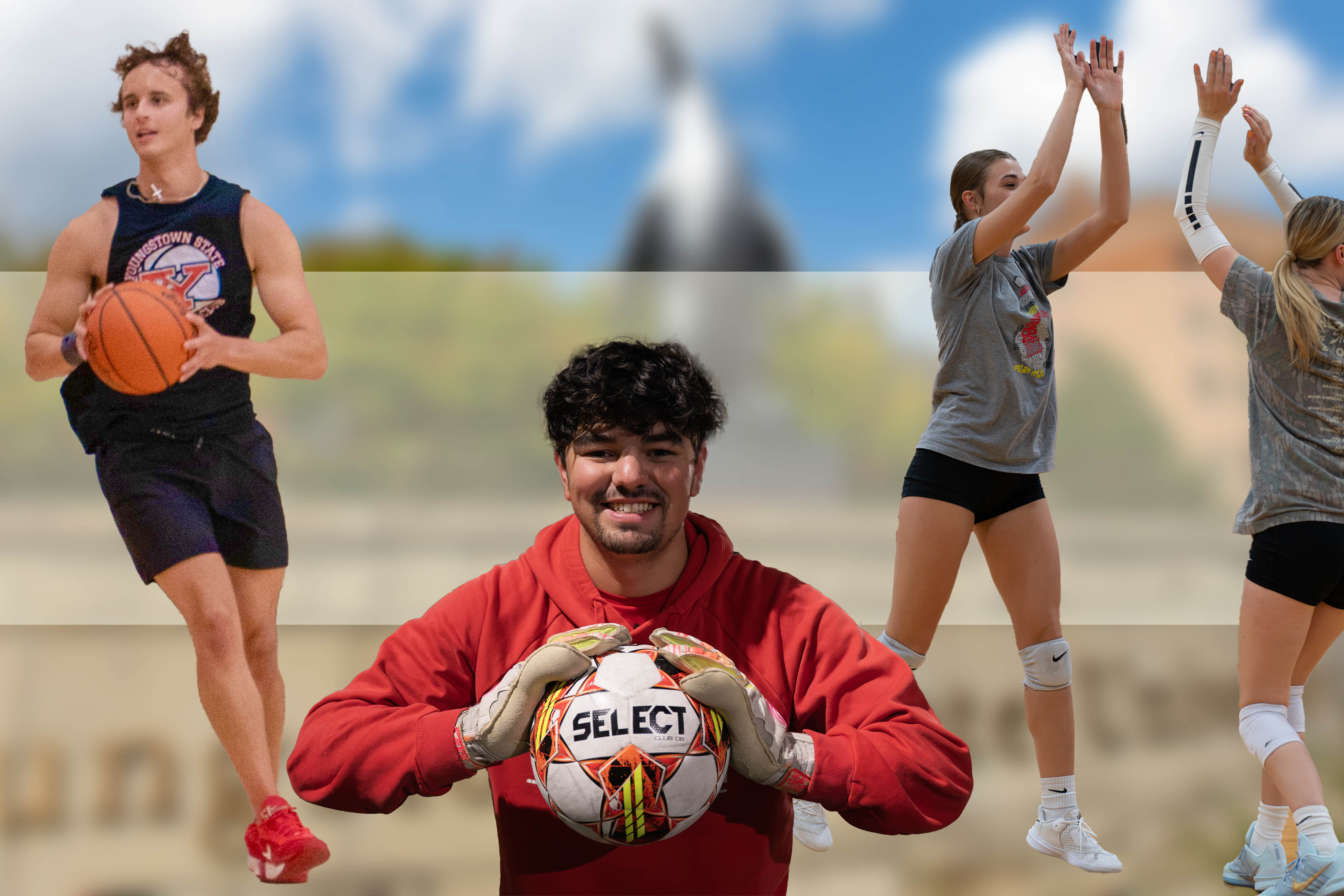 Club sports feature header with Michael Gianetti, Connor Wallace and Cailey Wellman