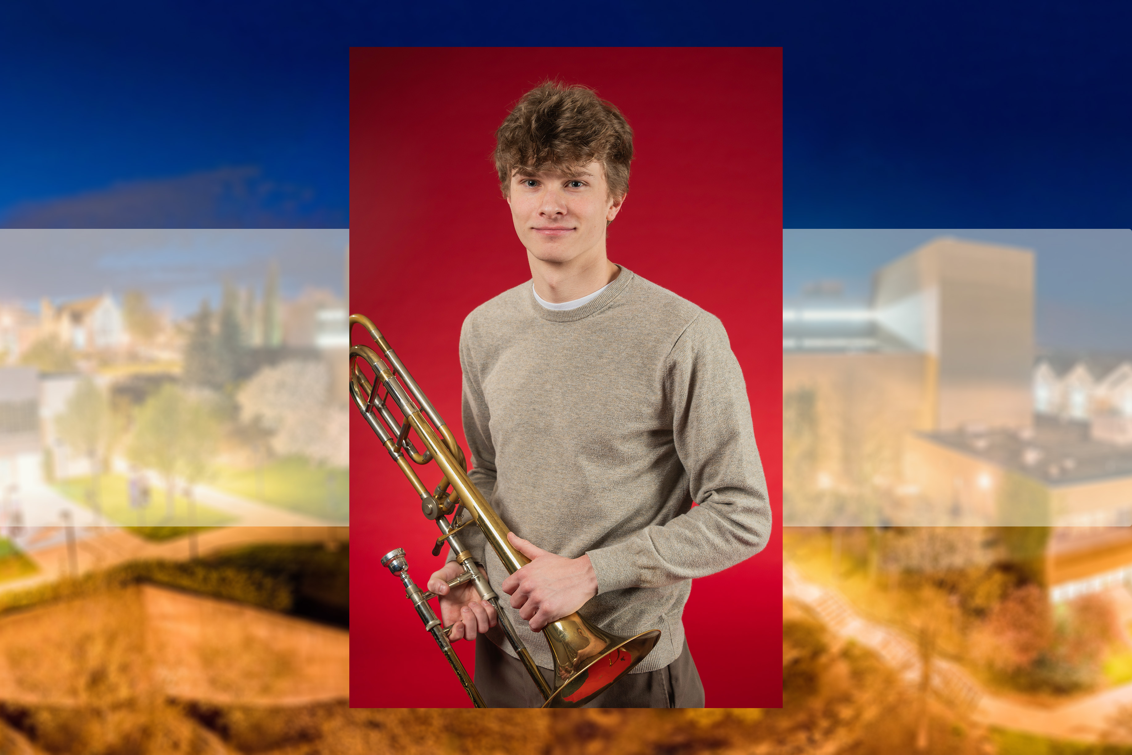 Jacob Norton poses with a Trombone