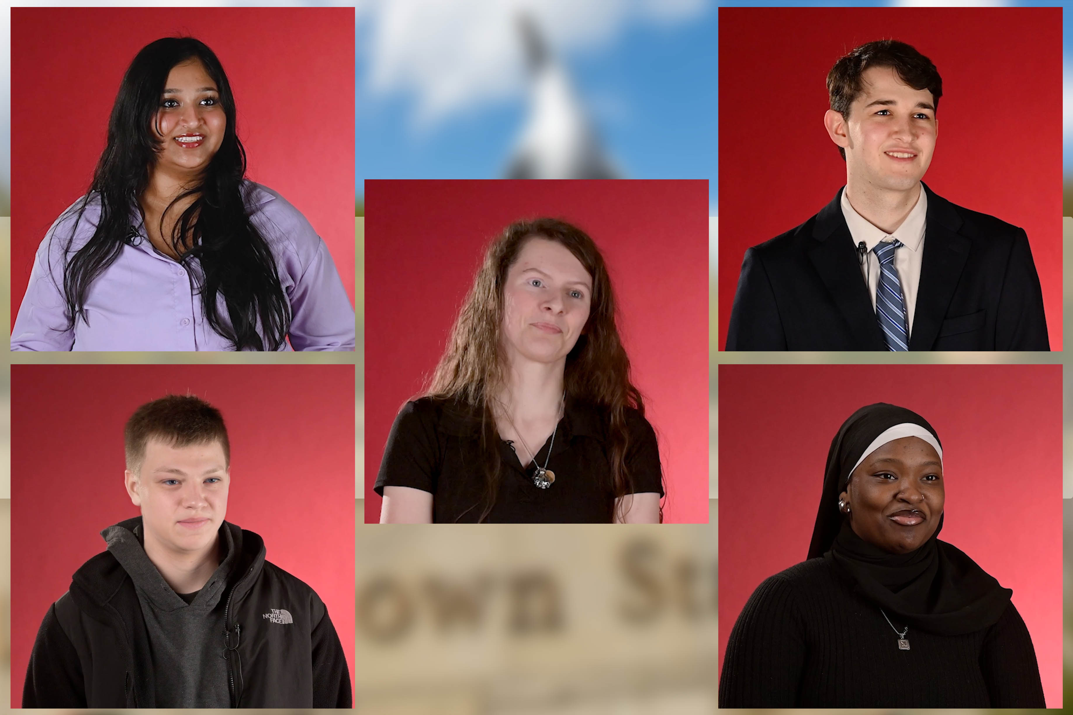 Head shots of Devika Rajeev, Shane Chalus, Kaela Lawson, Will Anderson and Isha Sawaneh