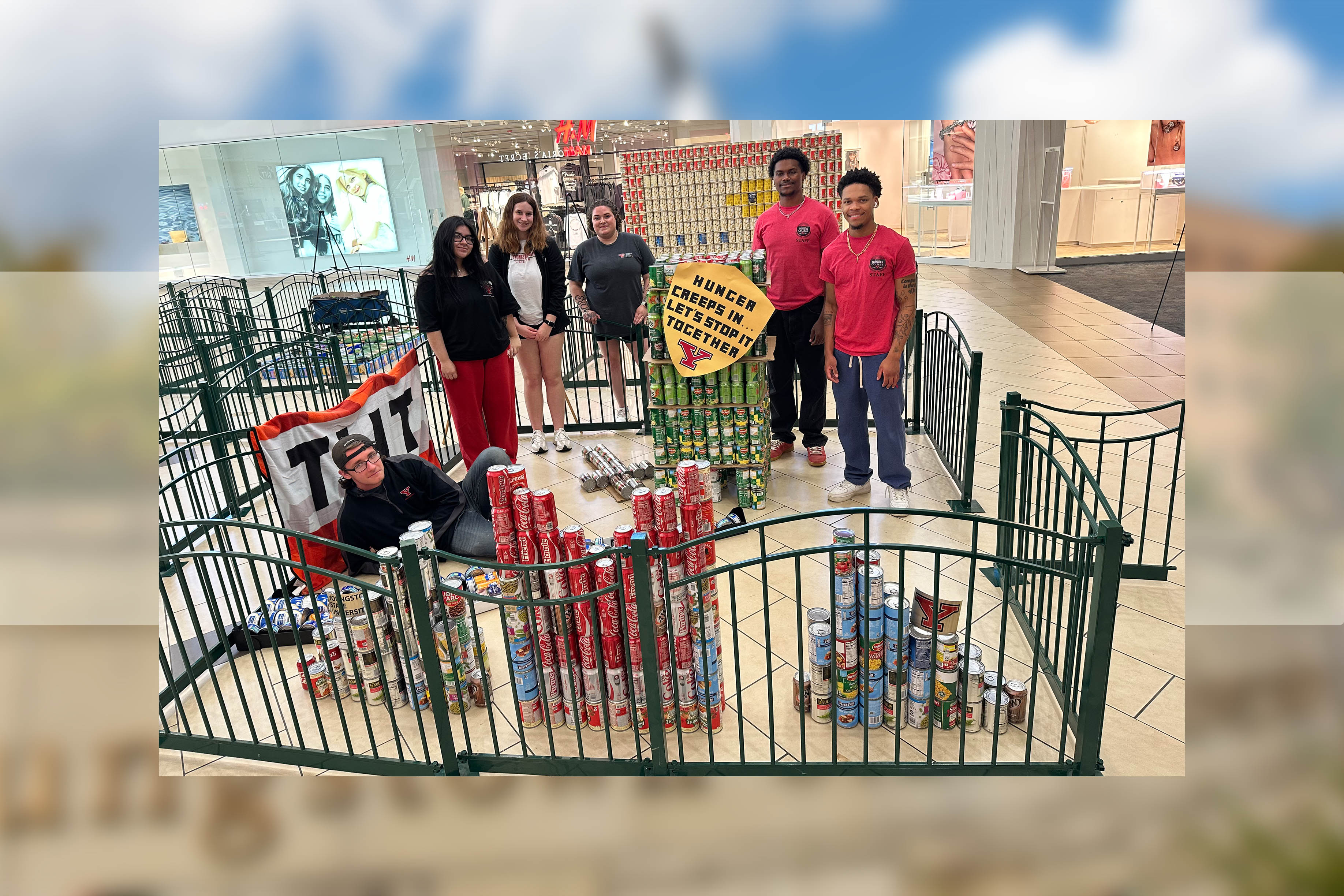 YSU student participants from the 2025 Second Harvest Food Bank of the Mahoning Valley’s canstruction event at the Eastwood Mall