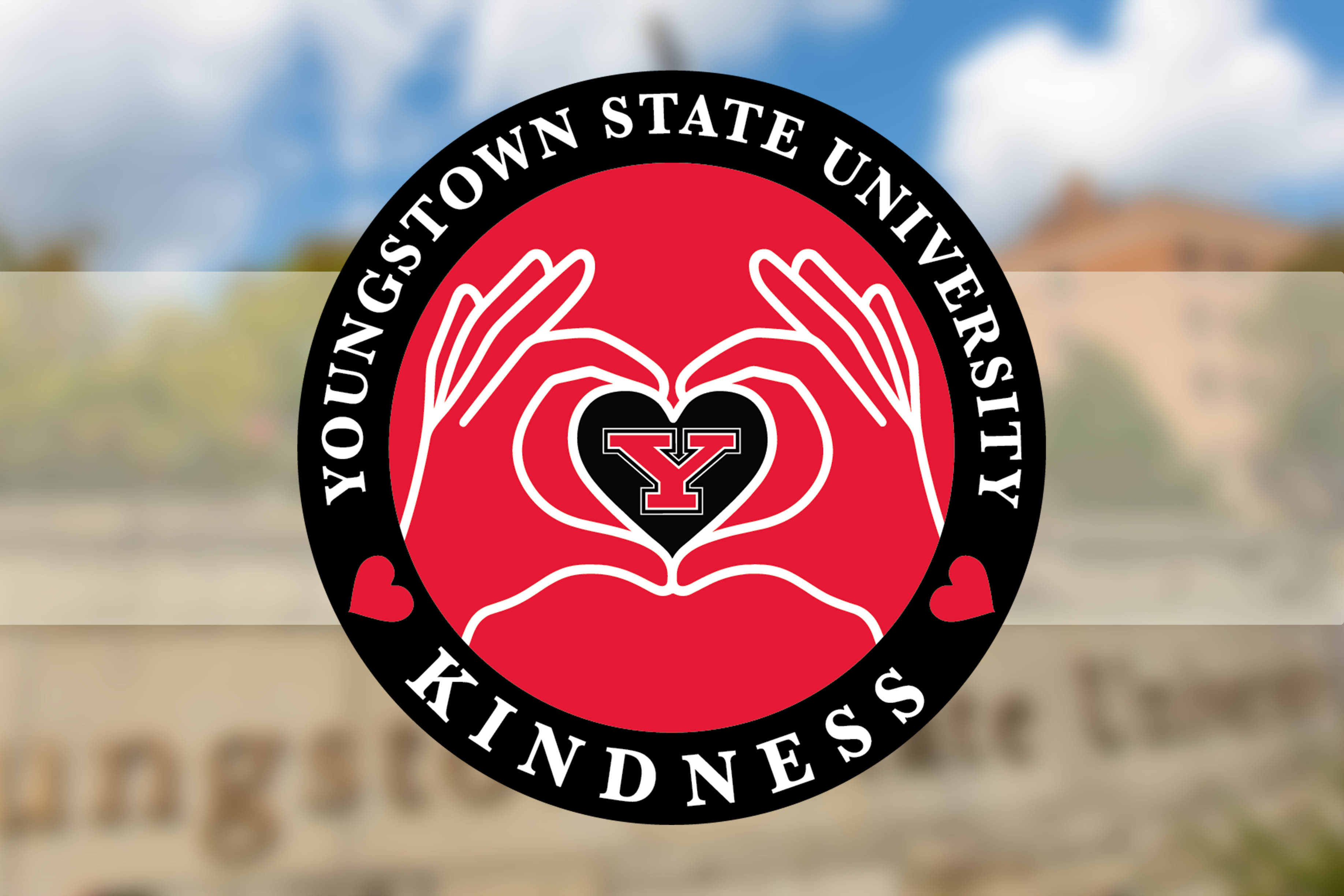Logo Youngstown State University Kindness with two hands making a heart with a Y in the middle