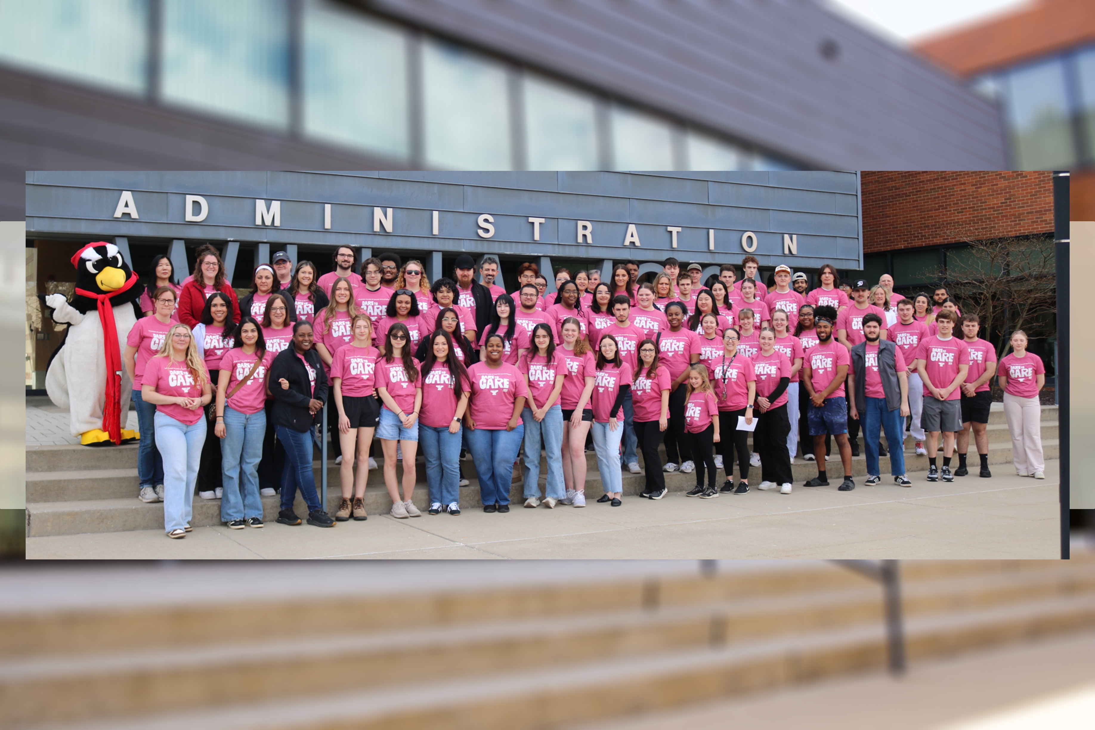 WCBA students, faculty and staff pose in front of WCBA before going out into the community for the annual "Dare to Care" day of service