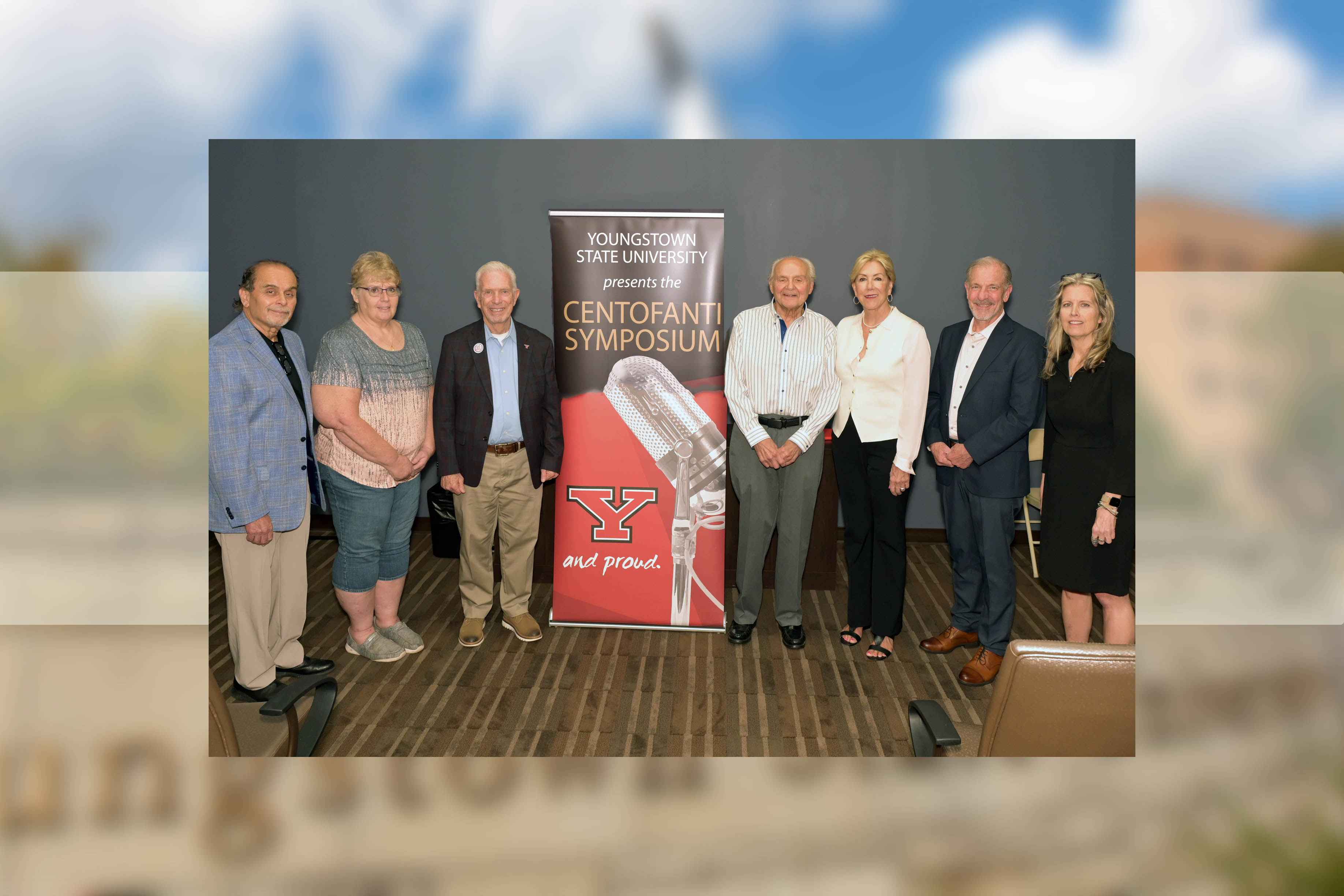 Members of the Centofanti Foundation's Distribution Board pose with YSU President Bill Johnson and Director of University Events, Jackie LeViseur during the gift announcement for he Centofanti Symposium