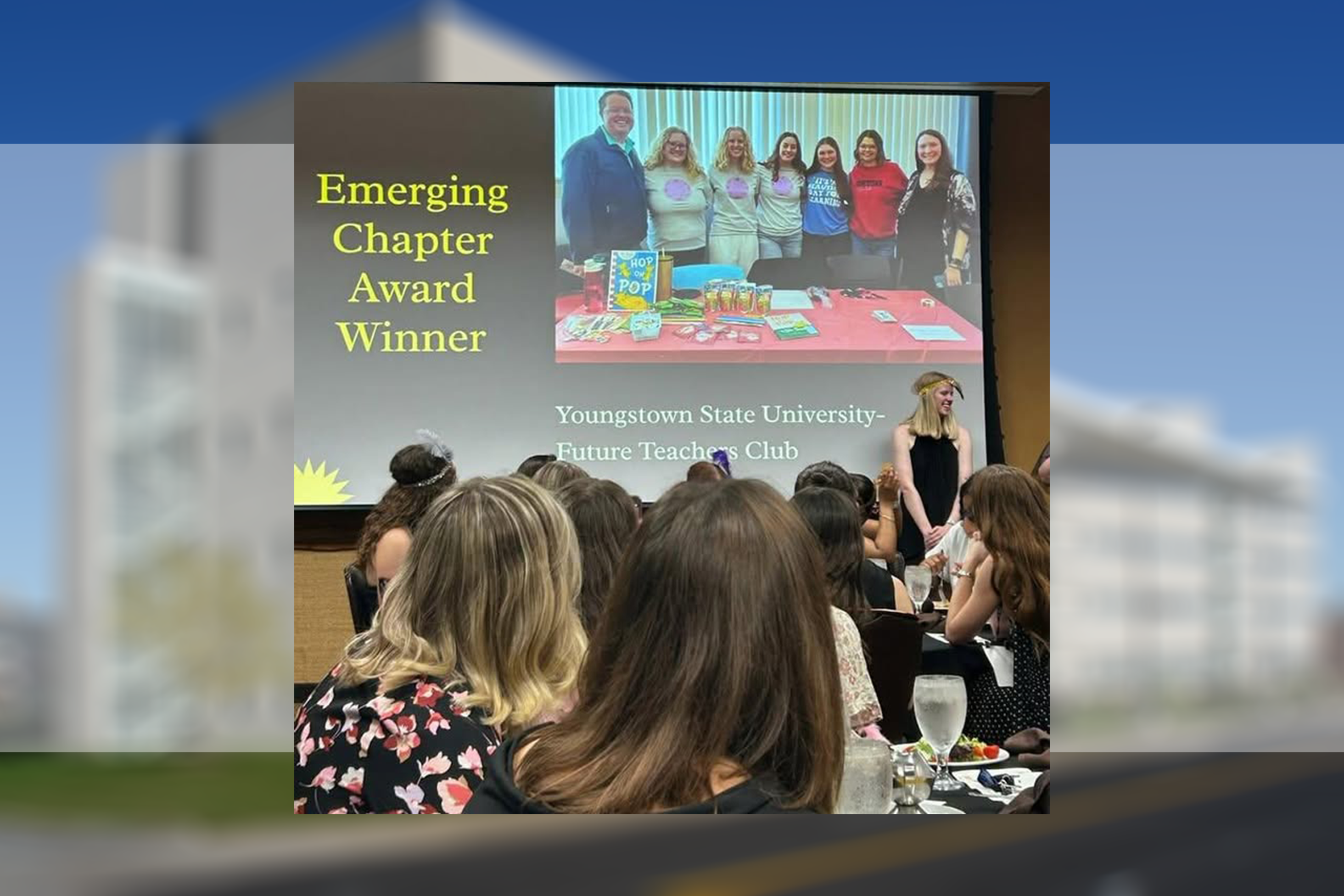 Students from YSU Future Teachers Club receiving the Emerging Chapter Award