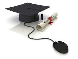 Graduation cap, diploma, and computer mouse.
