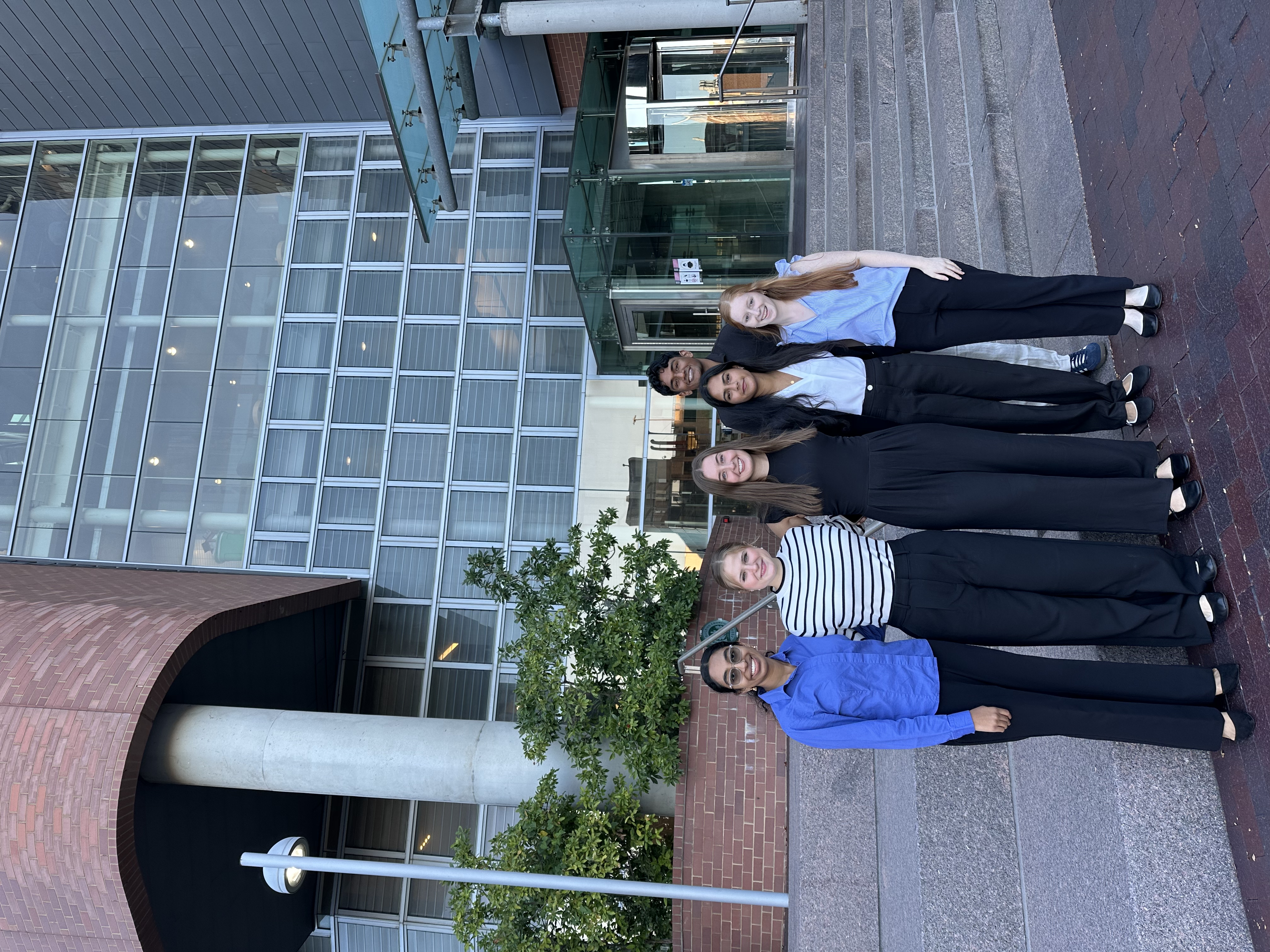 YSU students Nidhi Karnati, Grace Burchfield, Gabriella Gaisor, Chaithra Bikki, Kate Vail, and Prabhas Kolluri outside of the the University of Cincinnati College of Medicine