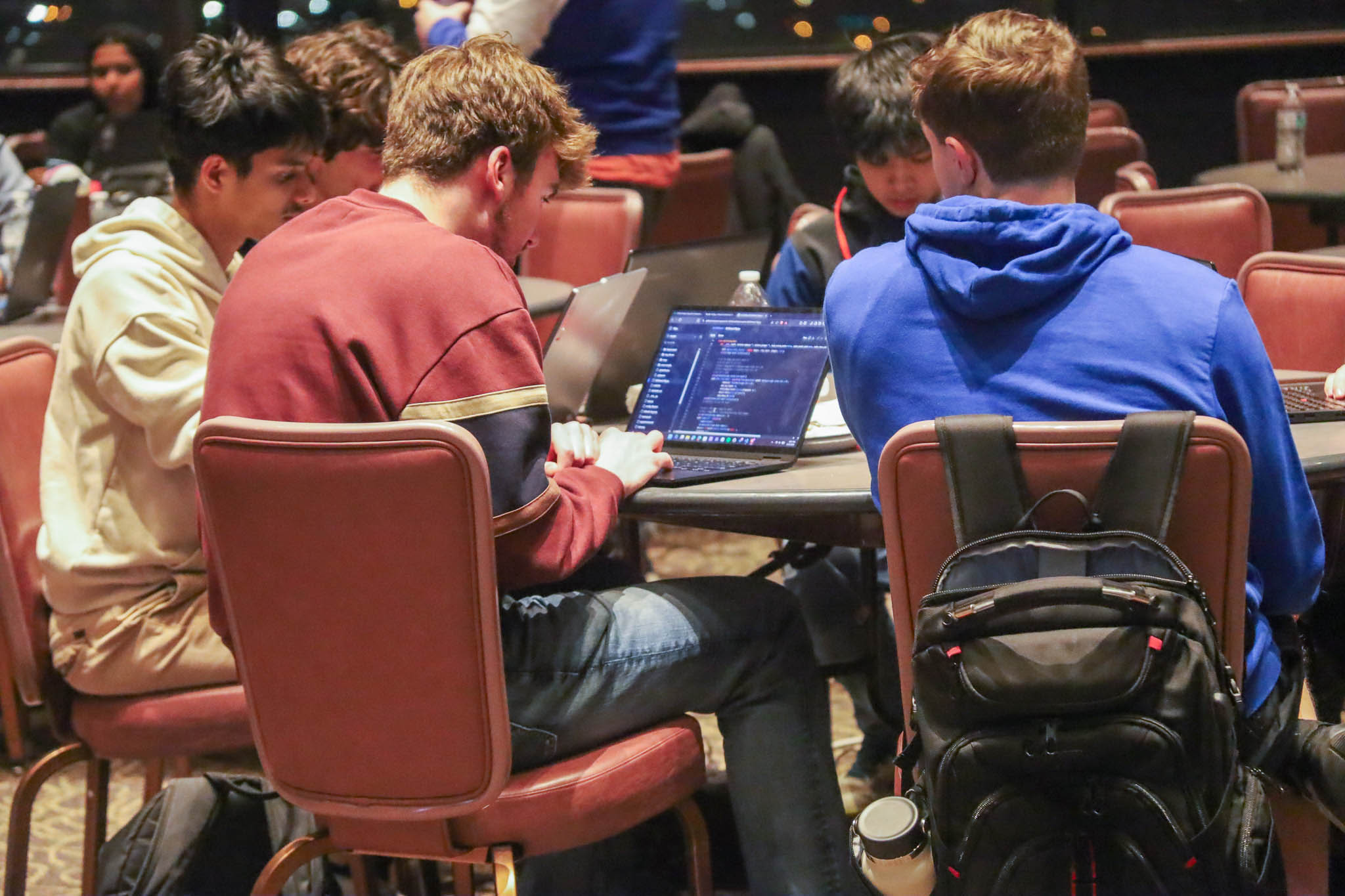 Student participants at Youngstown State University’s annual student-run hackathon, HackYSU, work on thier computers