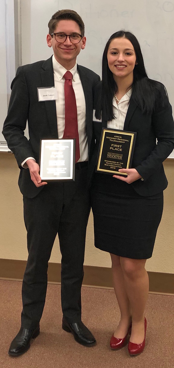 Jacob Tomory and Samantha Fritz after winning the Midwest Regional Moot Court Tournament.
