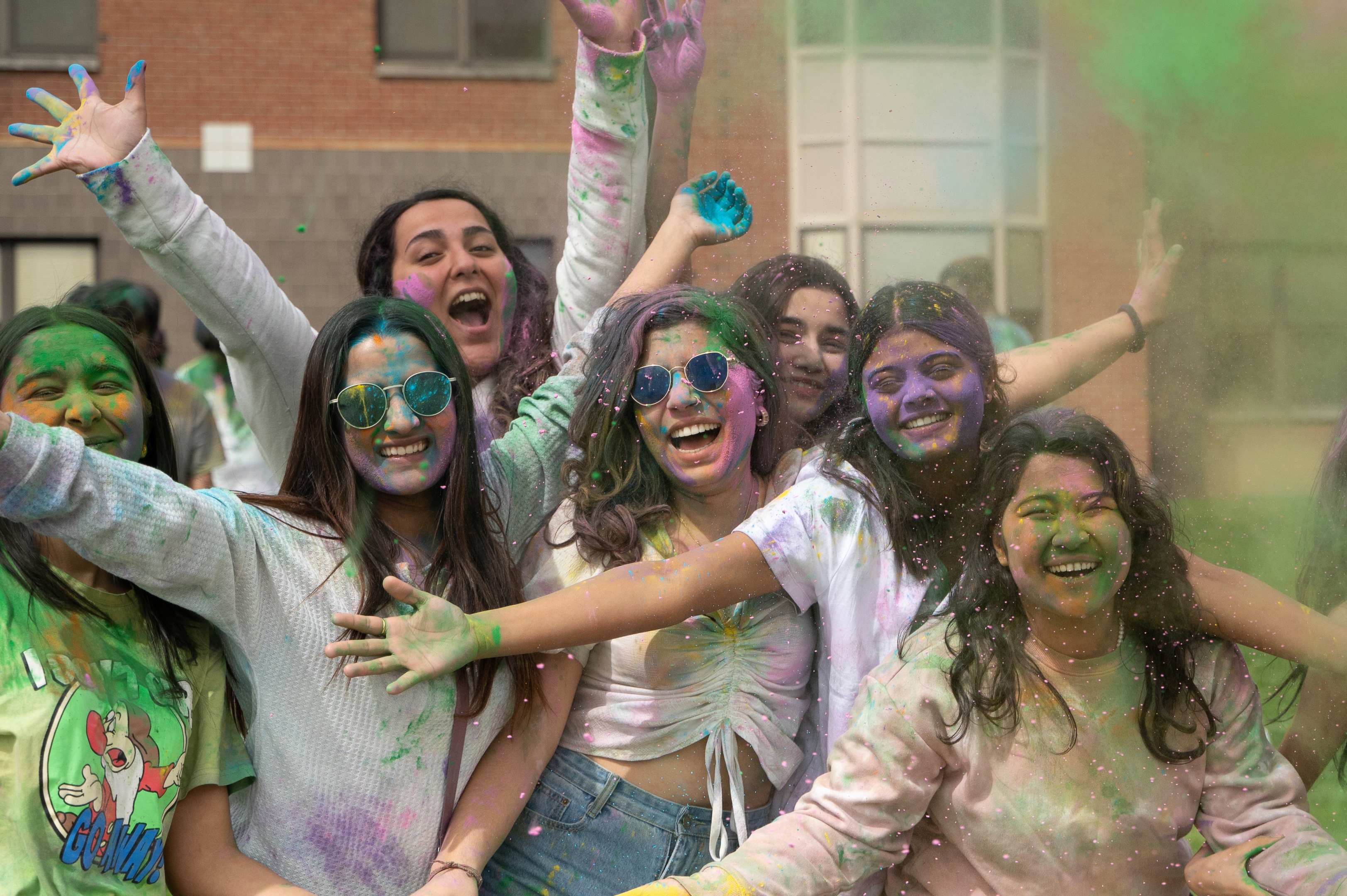 Students celebrating the Hindu holiday, Holi, the Festival of Colors.