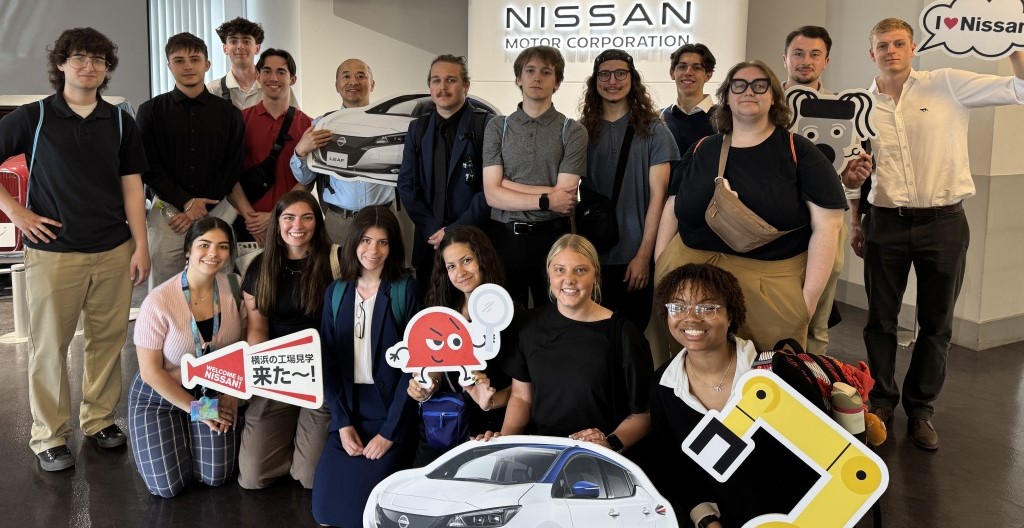 Business students from the Williamson College of Business Administration visiting the Nissan Yokohoma plant during a GLE trip to Japan