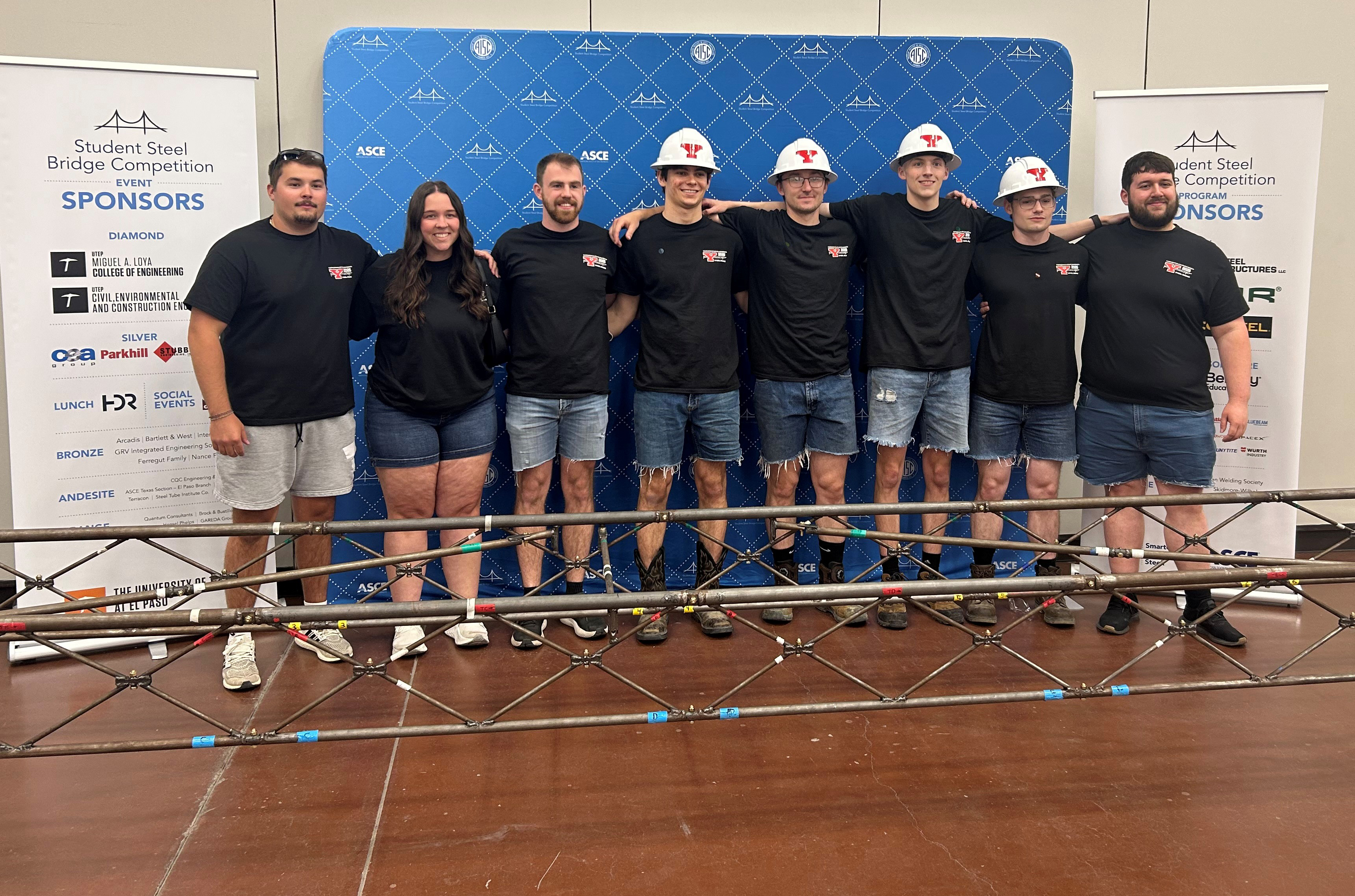 YSU's Steel Bridge team members pose with their completed bridge at Nationals