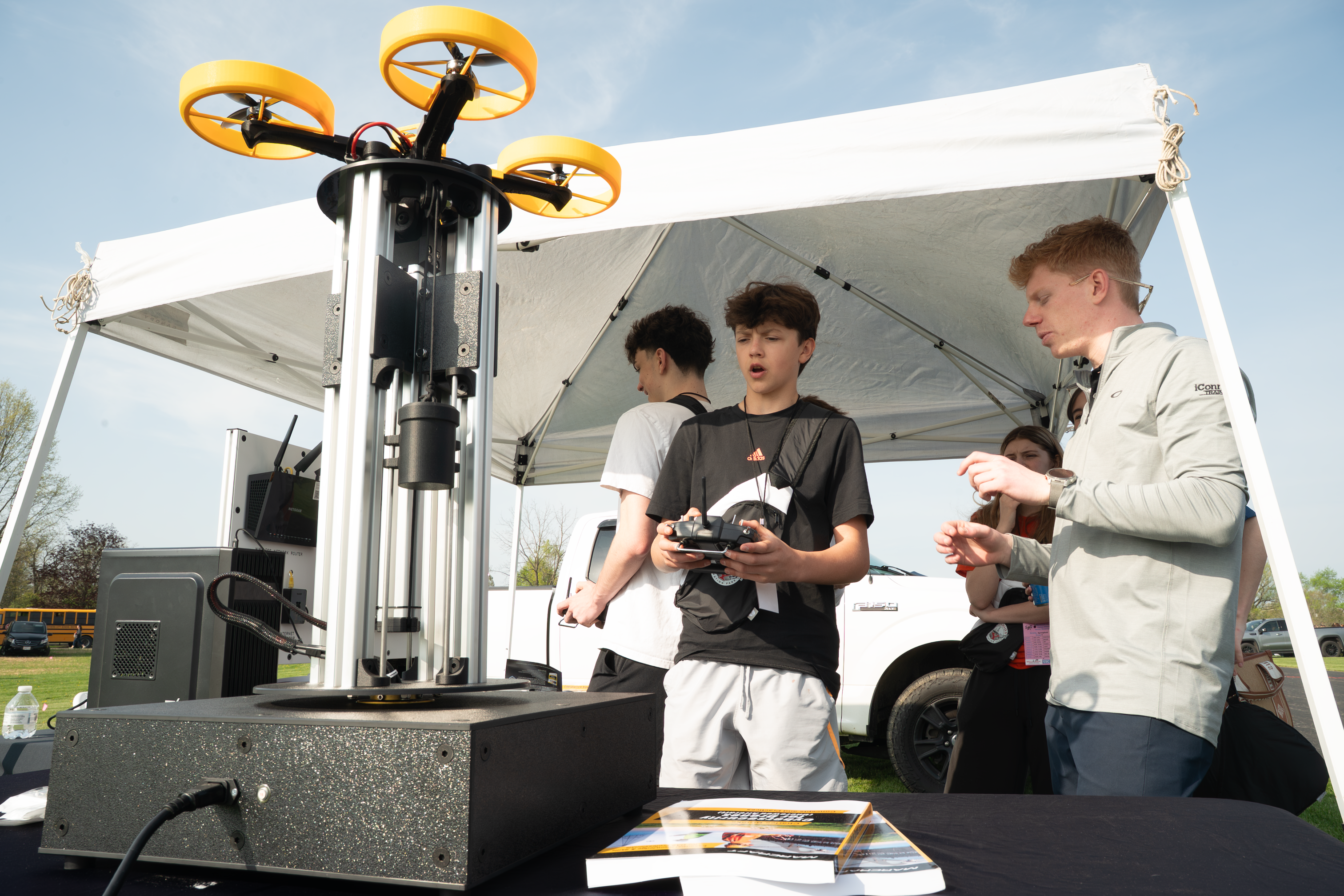 K-12 students run a drone simulator at YSU's Williamson Innovation Park