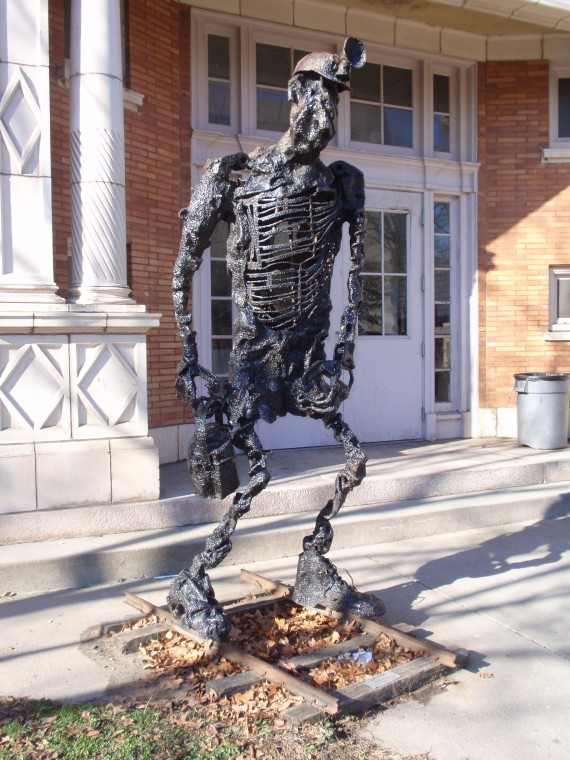 "Coal Miner" is among three new scrap metal sculptures being installed outside the  Youngstown Historical Center for Industry and Labor on Wood Street.