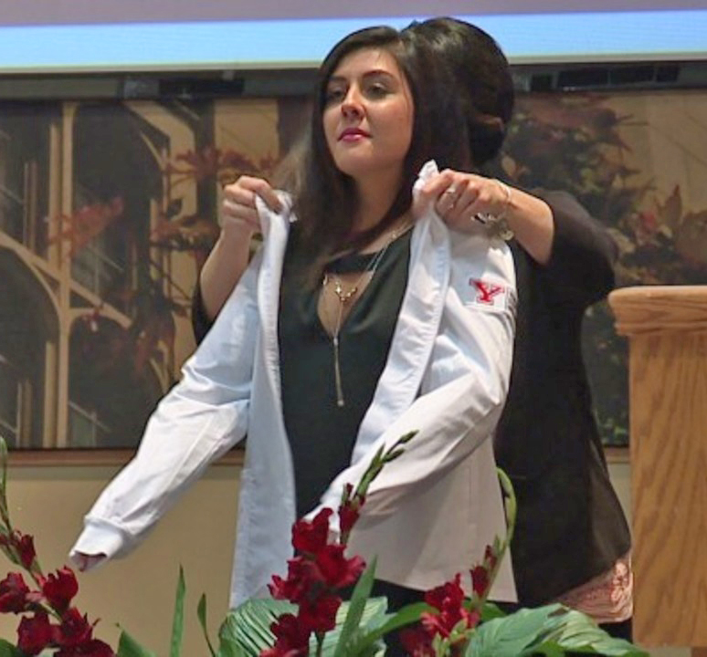 sophomore Nursing students at Youngstown State University receive “white coats” during a ceremony