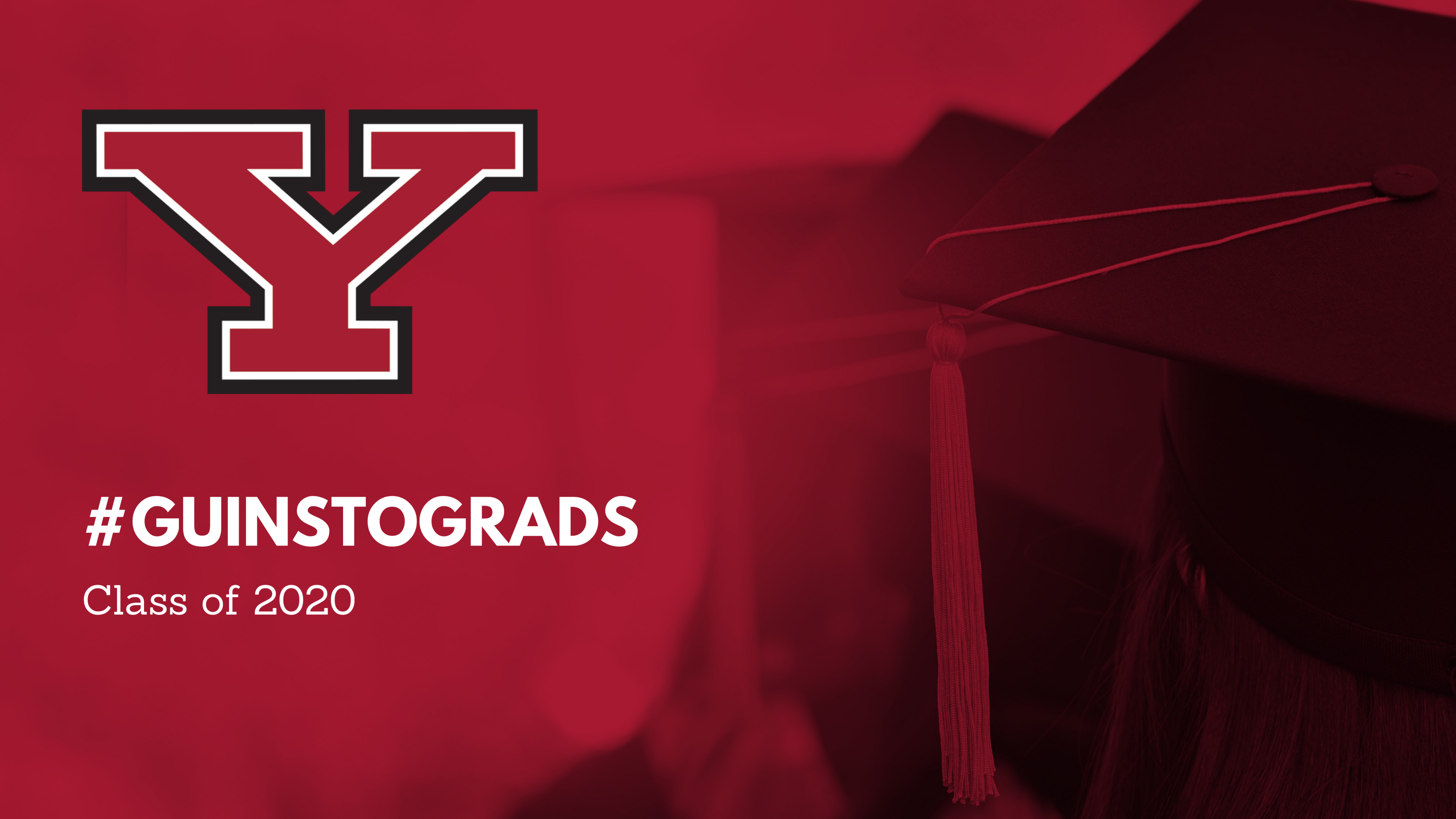 A red photo of a graduation cap with text "Class of 2020"