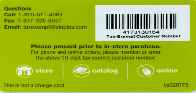 Sales Tax Card back preview