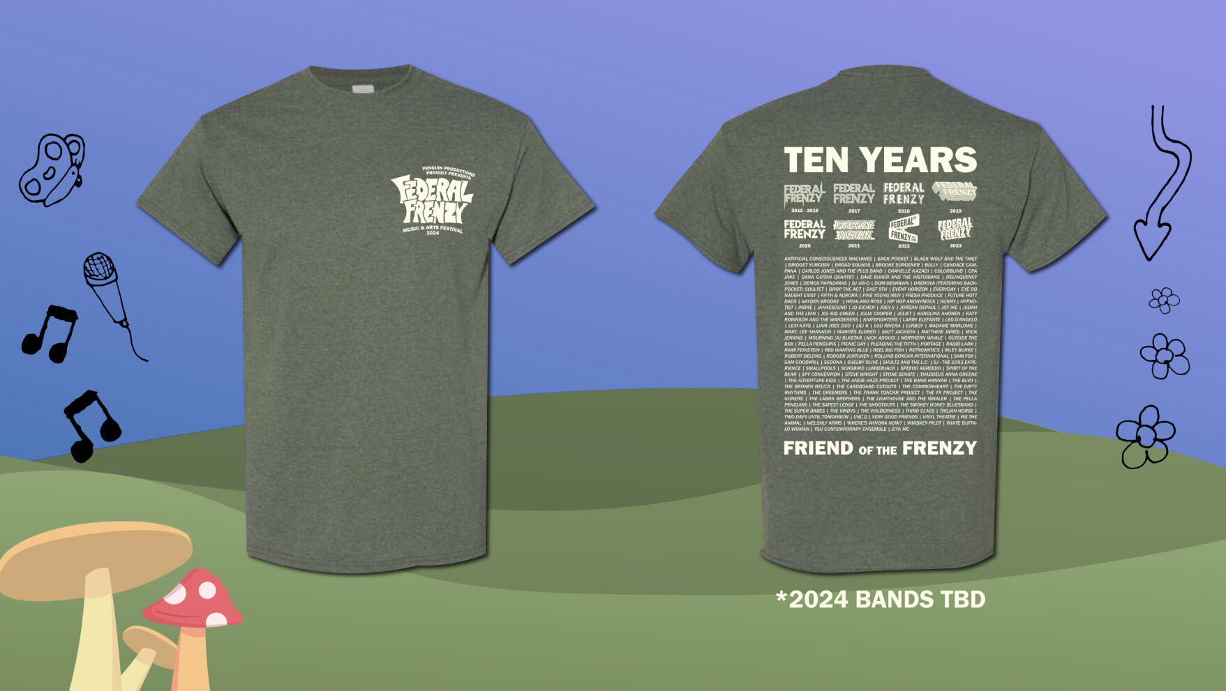 Federal Frenzy Music & Art Festival t-shirt front and back