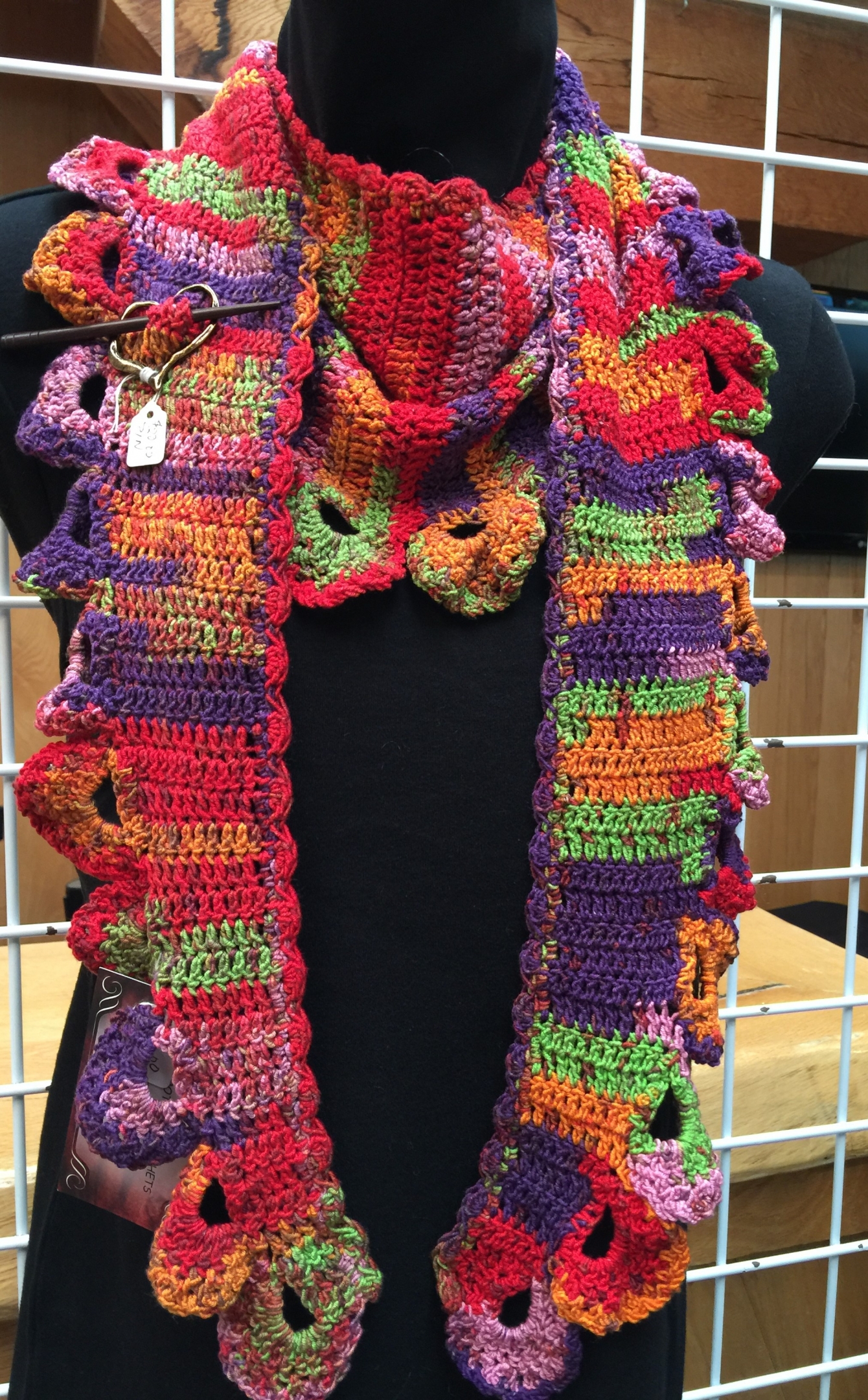 A colorful crocheted scarf 
