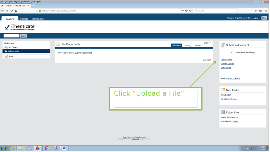 Upload a file prompt inside iThenticate
