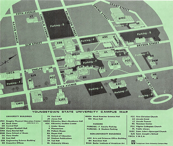 1970 youngstown state university campus map