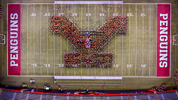 YSU football field with Y spelled out with people