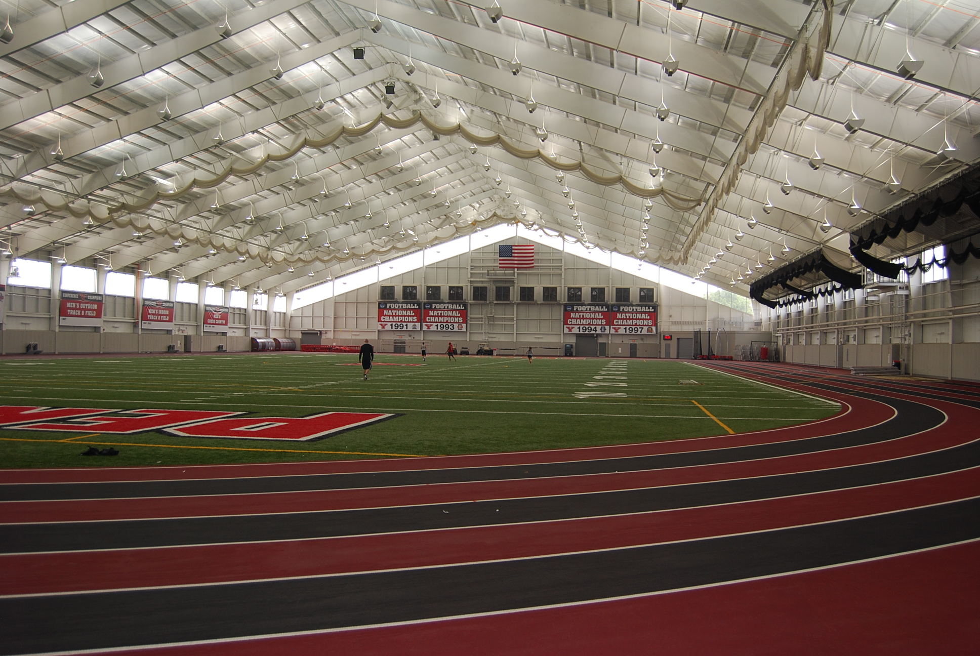 View on the inside of the Watts/Tressel Complex including a football field with surround track.