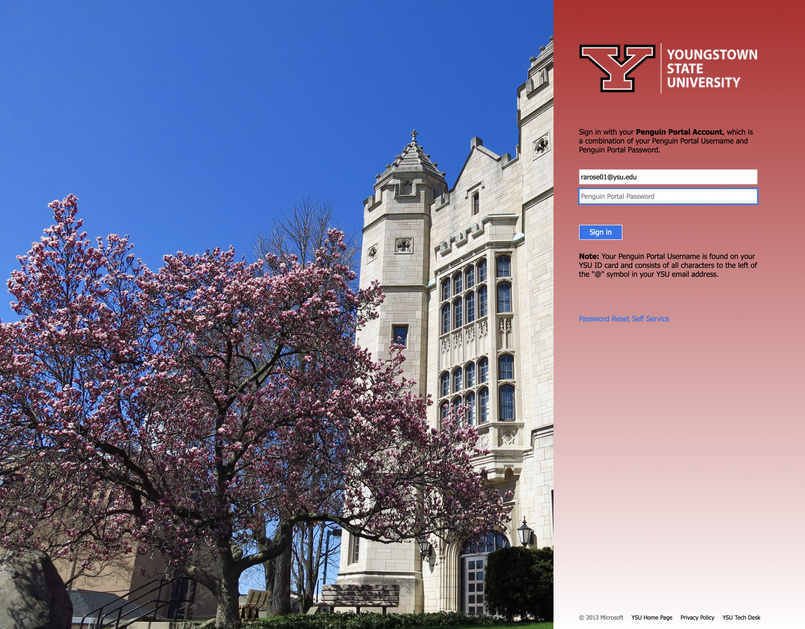 You will be re-directed to sign in with your YSU username and password. Sign in.