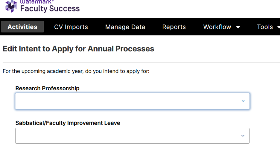 edit intent to apply for annual processes