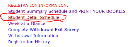 Student Detail Schedule