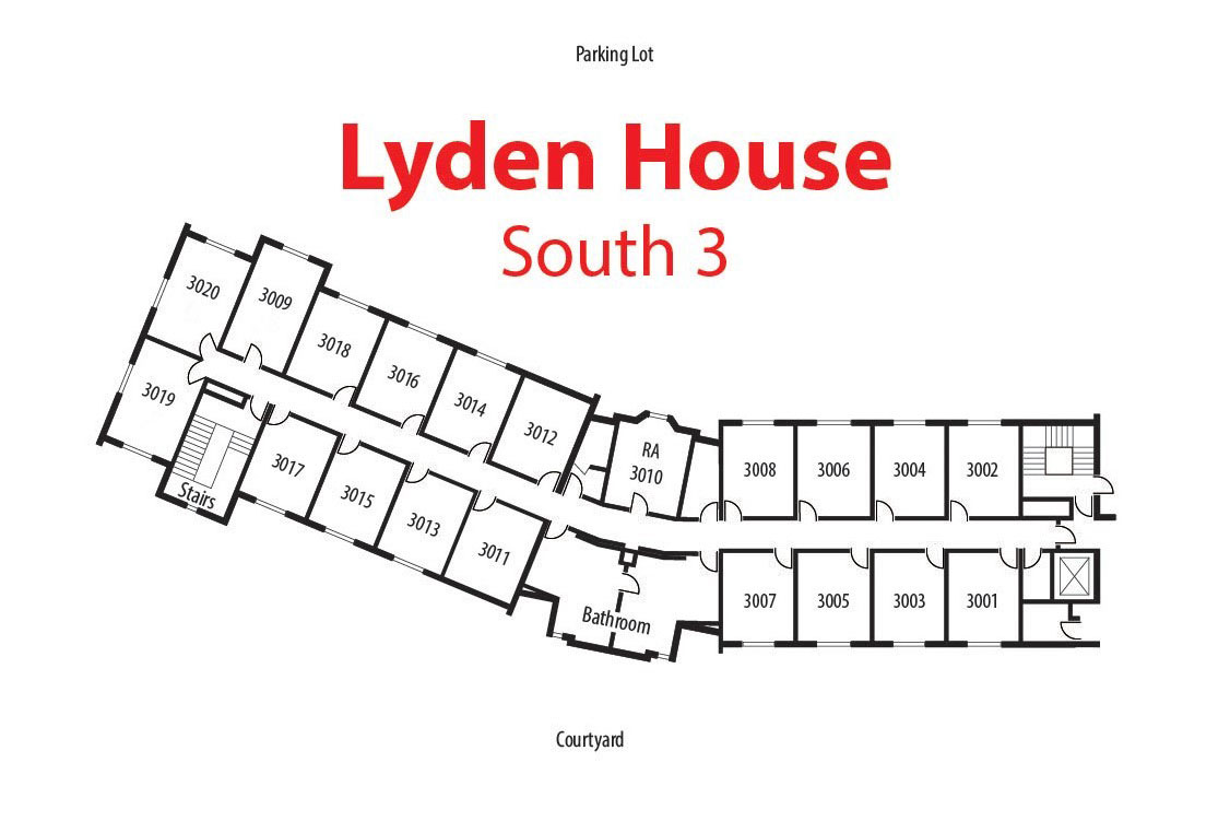 Floorplan of south floor 3 of Lyden House
