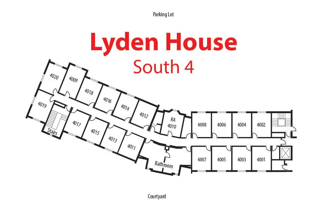 Floorplan of south floor 4 of Lyden House