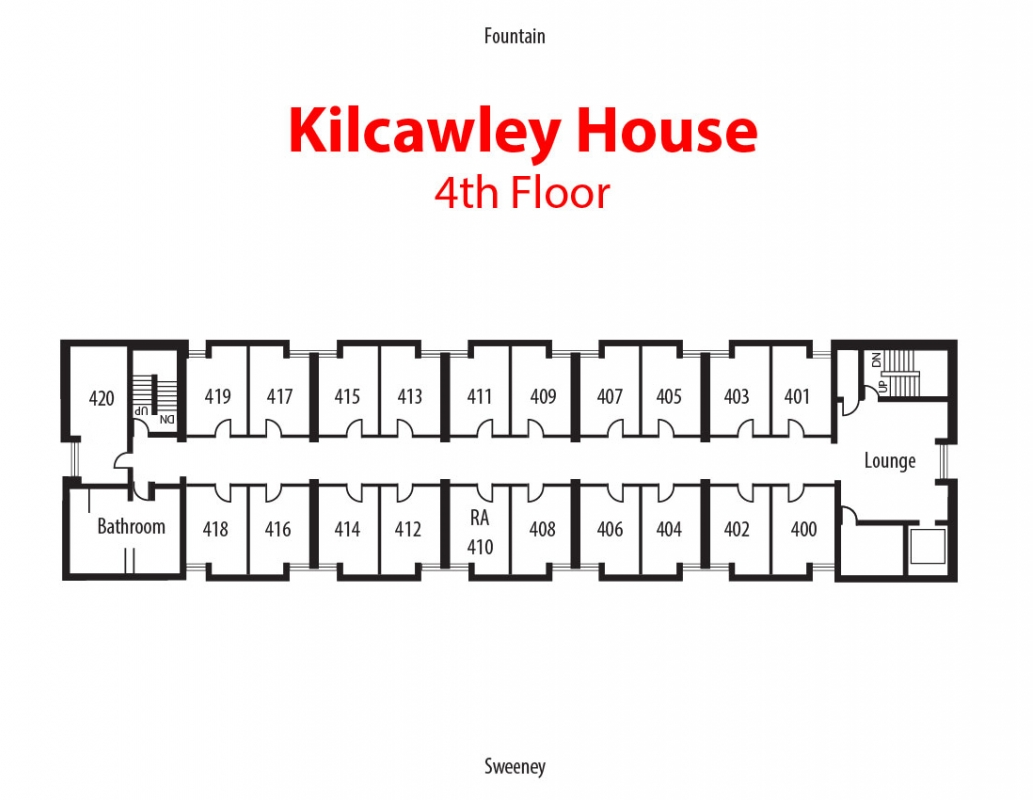 Floorplan of 4th floor of Kilcawley House