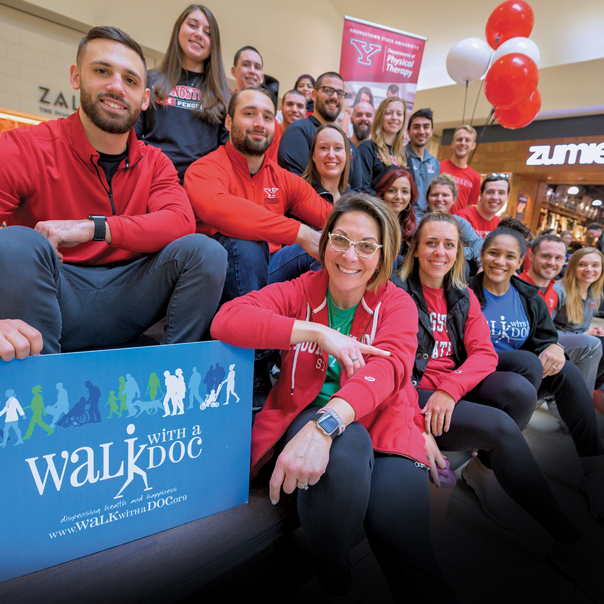 Physical Therapy PhD students with Cara Berg-Carramusa, during Walk with a Doc at Southern Park Mall