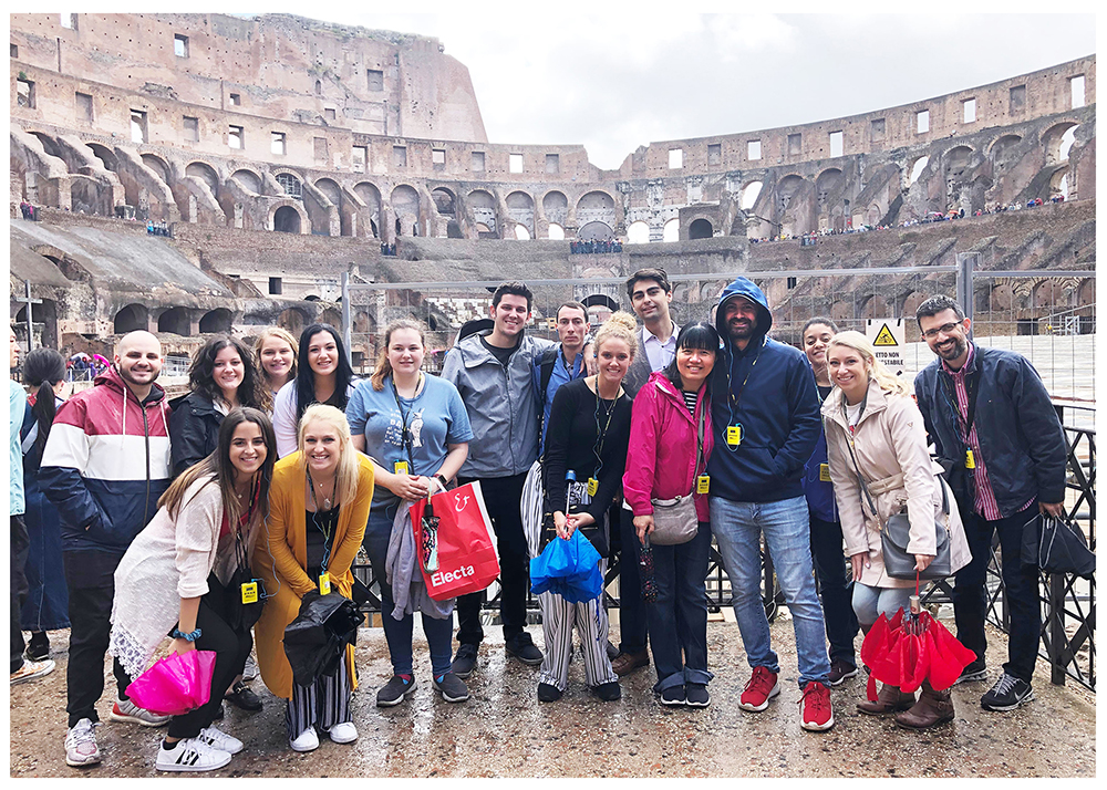 Participants in WCBA’s Global Learning Experience earlier this spring in Italy included, from the left, standing Michael Baker, Zoe Didomenico, Alyssa Porter, Stephanie Virgallito, Valerie Kalinowski, Jake Reckard, Matthew Thomas, Autumn Kirila, Anthony Nakley, Ying Wang (faculty), Anthony Adams, Alexis Thomas, Skylar Knepp and Omer Genc (faculty); and in the front line, Alexandria M. Coppola and Sara Joseph.