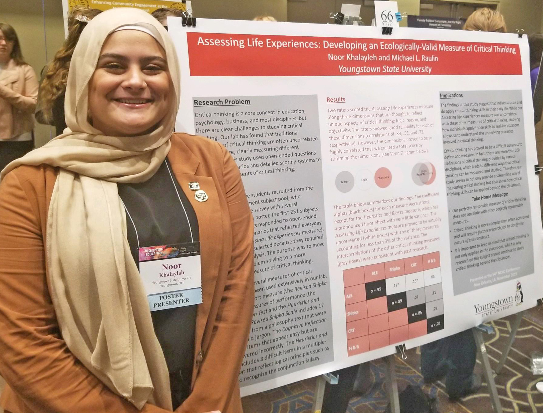YSU student Noor Khalayleh with her winning research at the National Collegiate Honors Council Conference in New Orleans