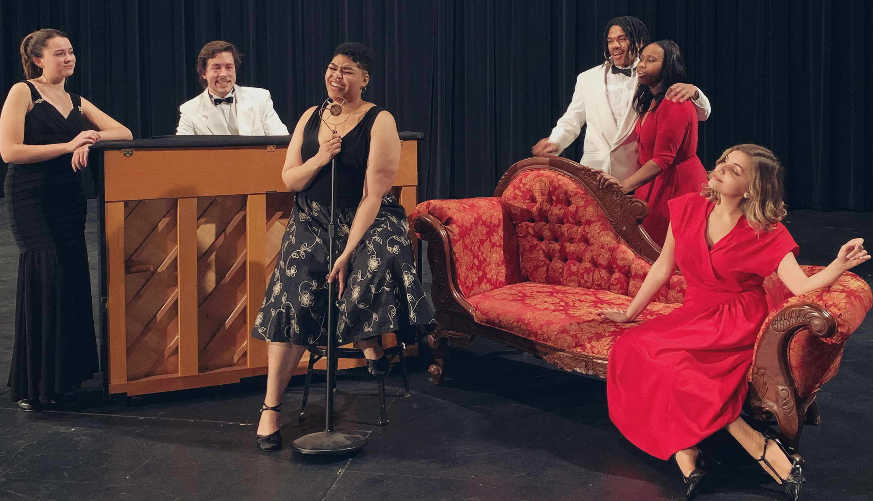 Among the students performing in the Valentine's Day cabaret are, from the left, Samantha Gurd, Clark Hergenrother, Destinee Thompson, Malik Montgomery, Machiah Davis and AnnMarie Lowerre.