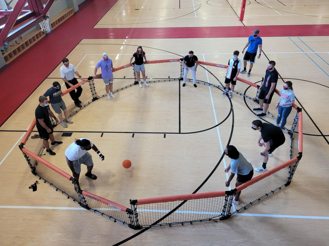 Campus Rec staff playing gaga ball