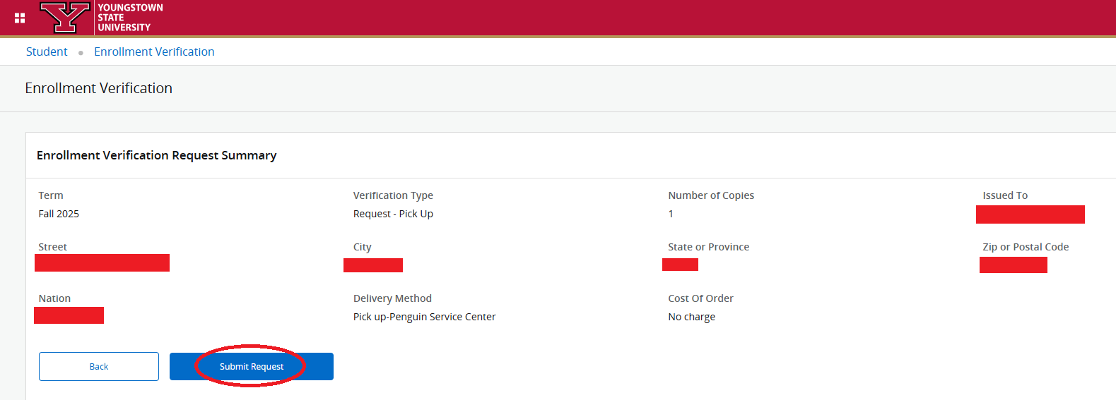 Enrollment verification request summary