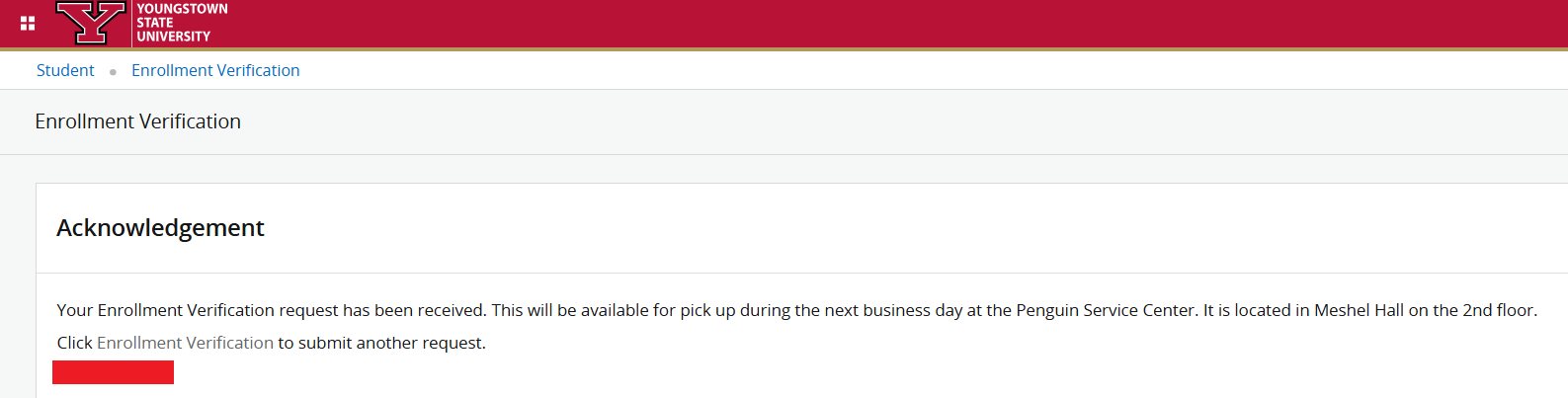 Enrollment verification acknowledgement