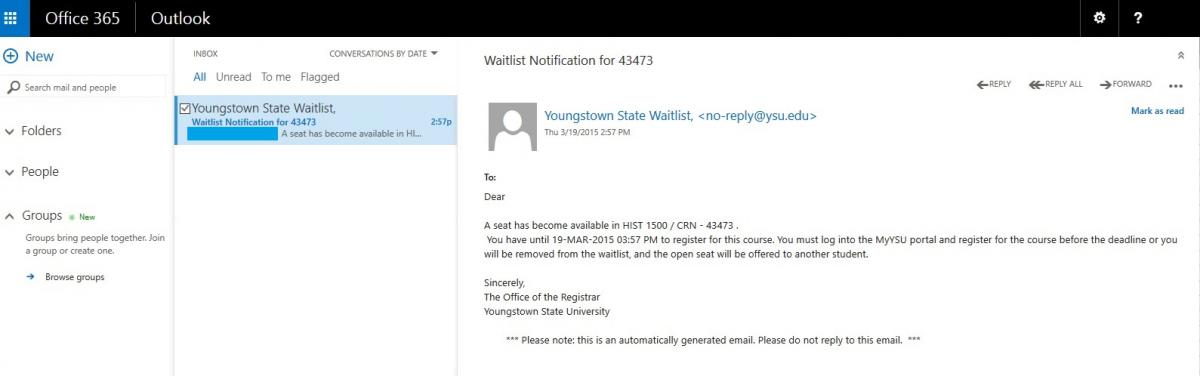 Email received regarding your waitlisted class becoming available.
