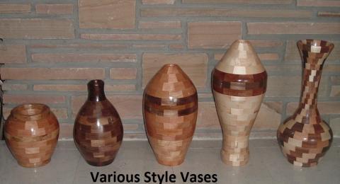 Five various pot design styles using functional wood