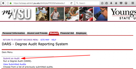 The DARS page with an arrow pointing to the submit an audit link