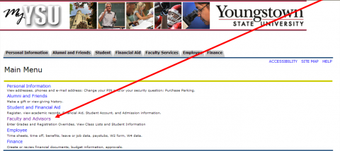 The MyYSU page with an arrow pointing to the Faculty and Advisors link