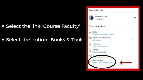 Course Faculty page with option 'Books & Tools' highlighted