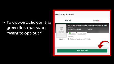 Course Materials page showing the 'Want to opt-out' button highlighted